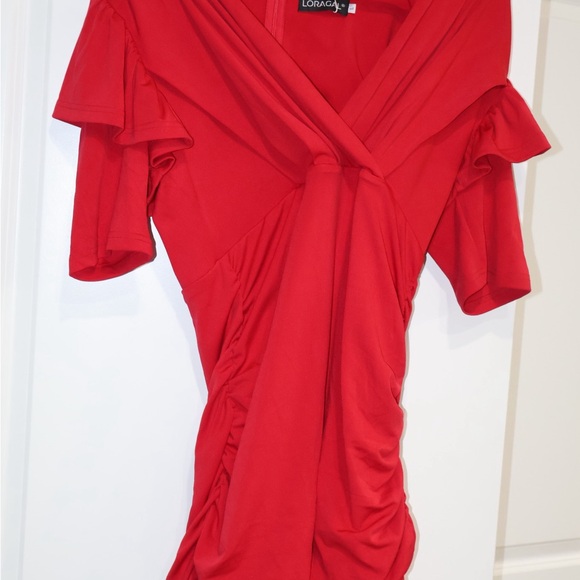 Loragal Red Ruched Ruffle Midi Dress | Size Large | NWT - Picture 4 of 4